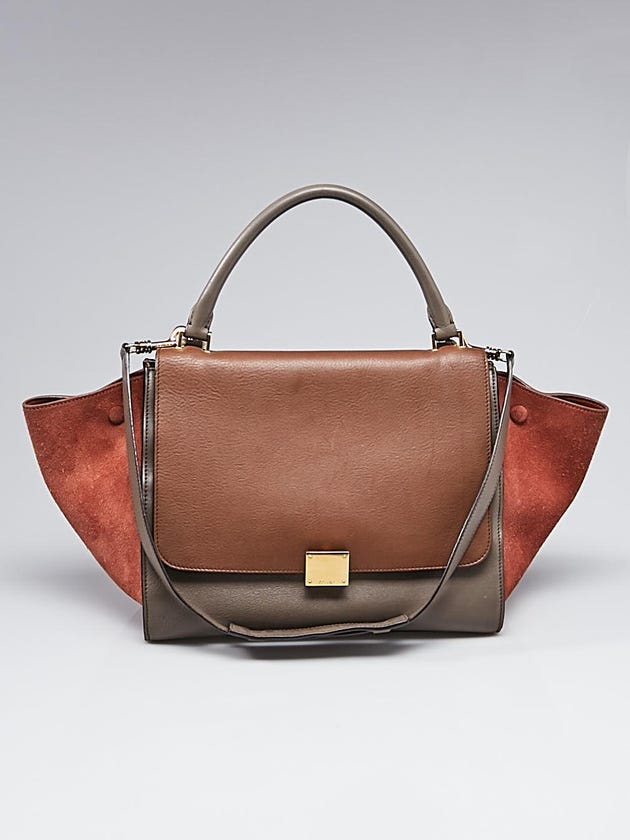 Celine Brown Tricolor Leather and Suede Medium Trapeze Bag