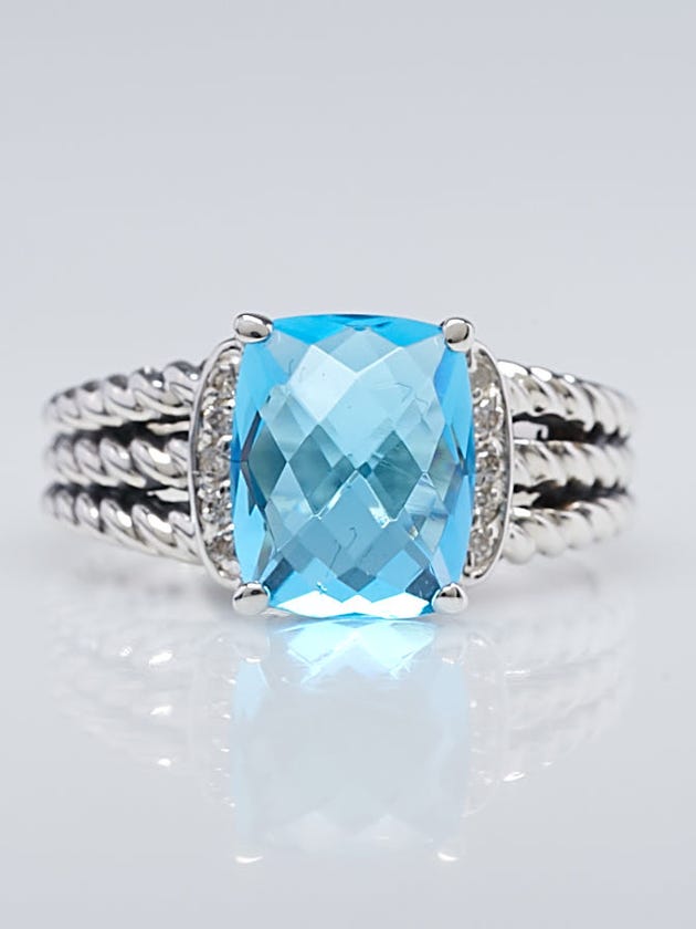 David Yurman Blue Topaz and Diamonds Petite Wheaton Ring Size 8