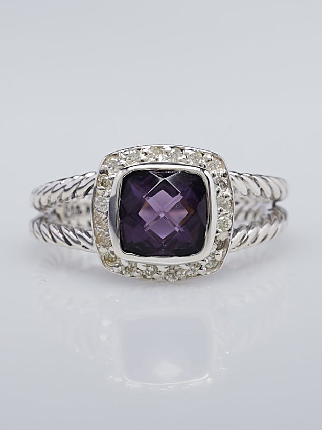 David Yurman 7mm Amethyst and Diamond Petite Albion Ring Size 6.5