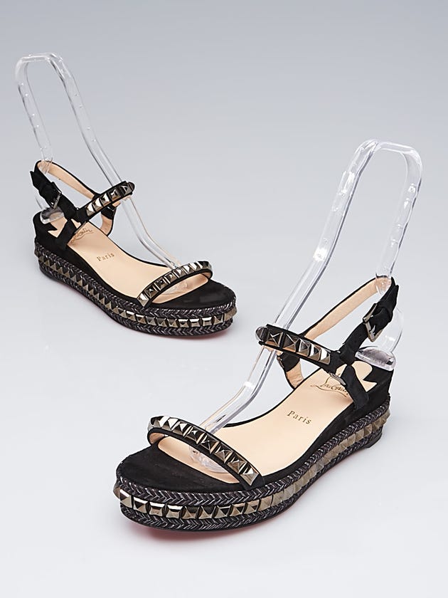 Christian Louboutin Black Studded Suede Cataclou Platform Espadrille Sandals Size 9.5/40