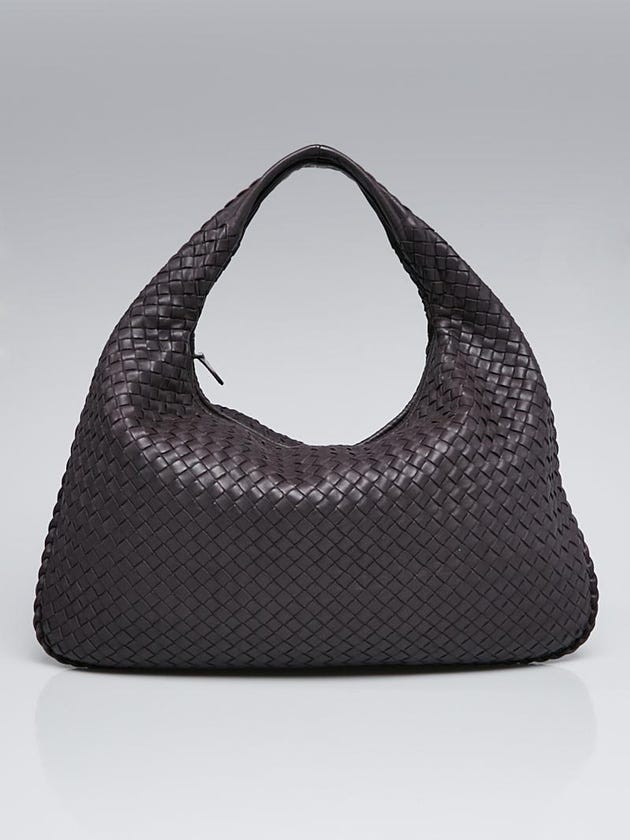 Bottega Veneta Dark Plum Intrecciato Woven Nappa Leather Large Veneta Hobo Bag