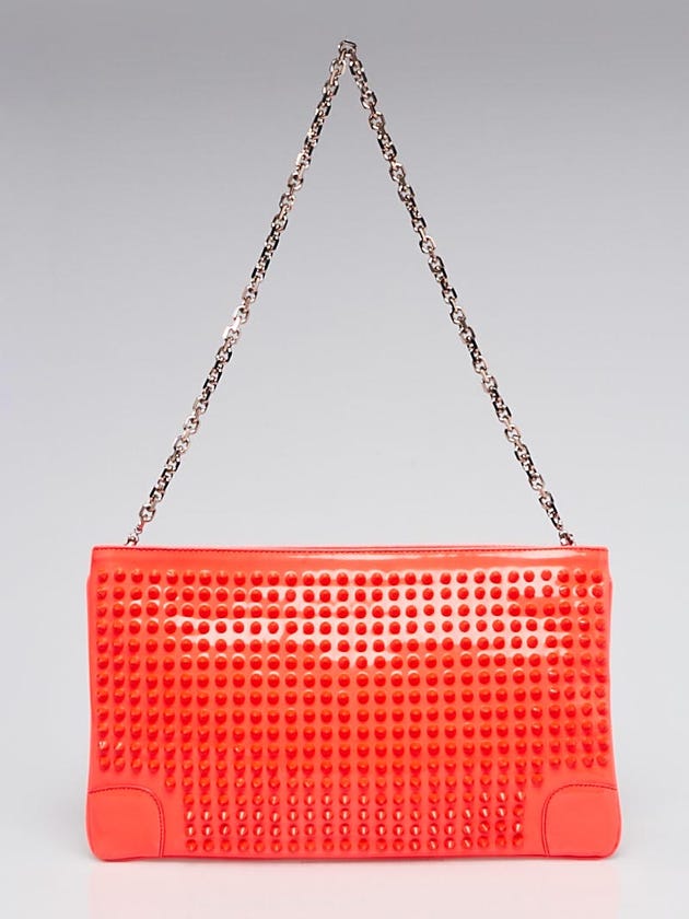 Christian Louboutin Neon Pink Patent Leather Loubiposh Spiked Clutch Bag