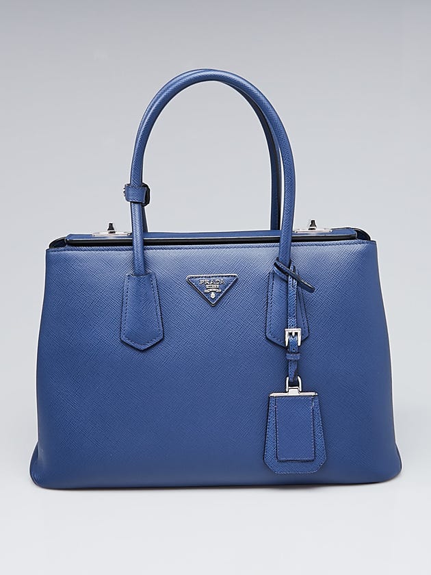 Prada Bluette Saffiano Cuir Leather Twin Tote Bag BN2818