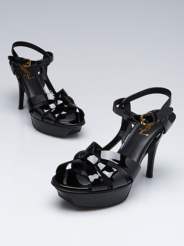 Yves Saint Laurent Black Patent Leather Tribute Sandals Size 6/36.5