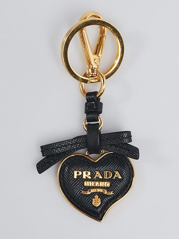 Prada Black Saffiano Leather Heart Key and Bag Charm