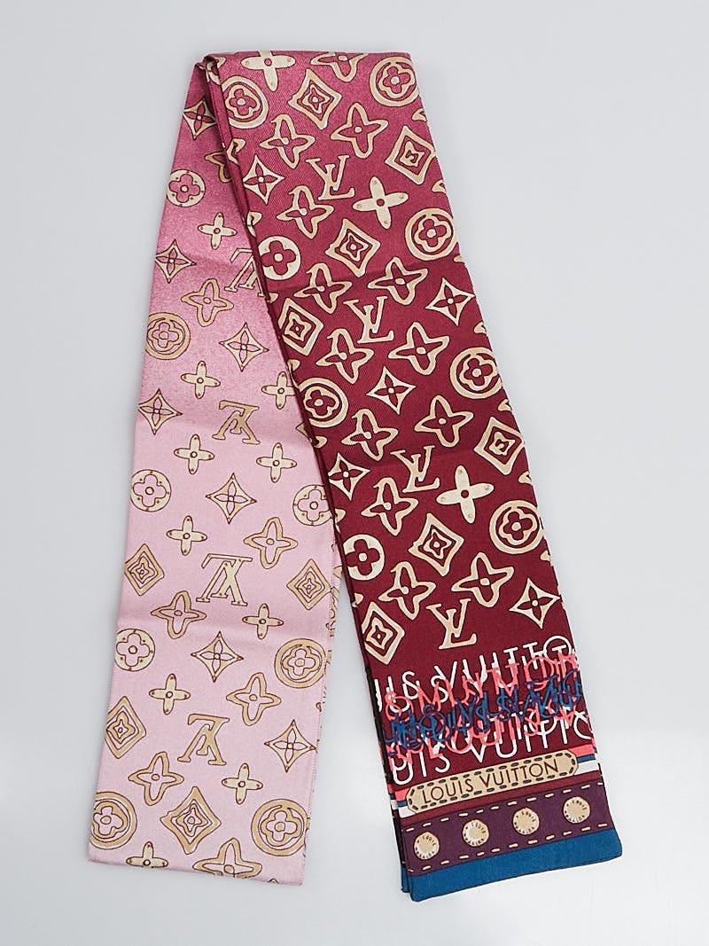 Louis Vuitton Burgundy/Pink Monogram Map Silk Bandeau Scarf - Yoogi's Closet