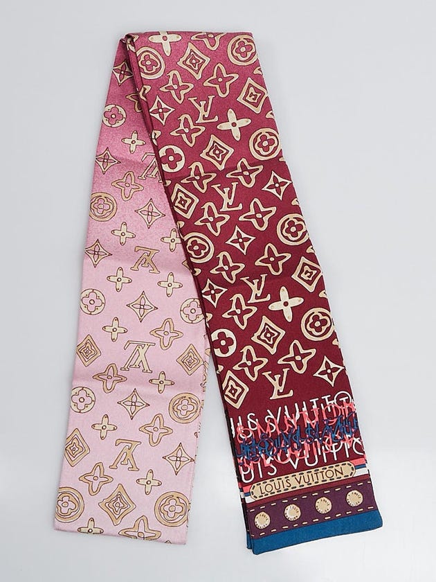 Louis Vuitton Burgundy/Pink Monogram Map Silk Bandeau Scarf