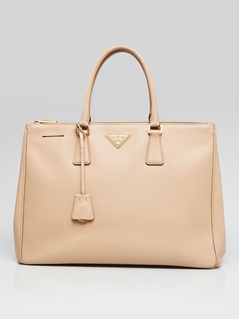 Prada Beige Saffiano Lux Leather Double Zip Large Tote Bag BN1786