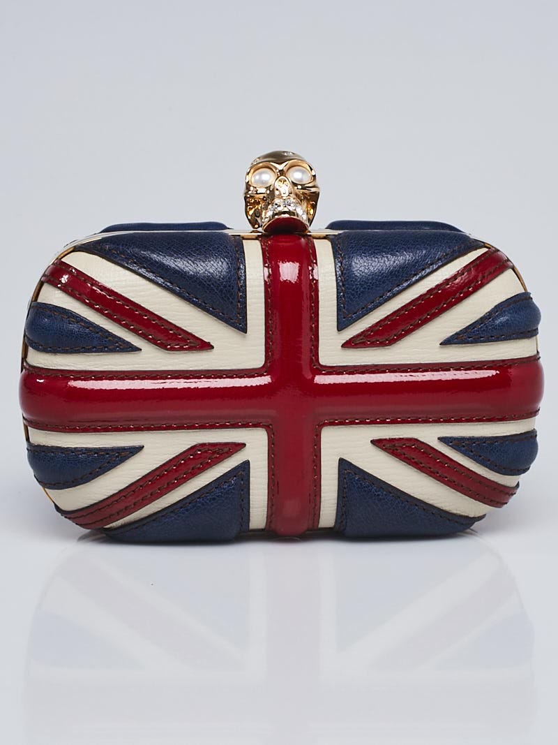 Alexander McQueen Red/Blue Patent Leather Britannia Skull Box