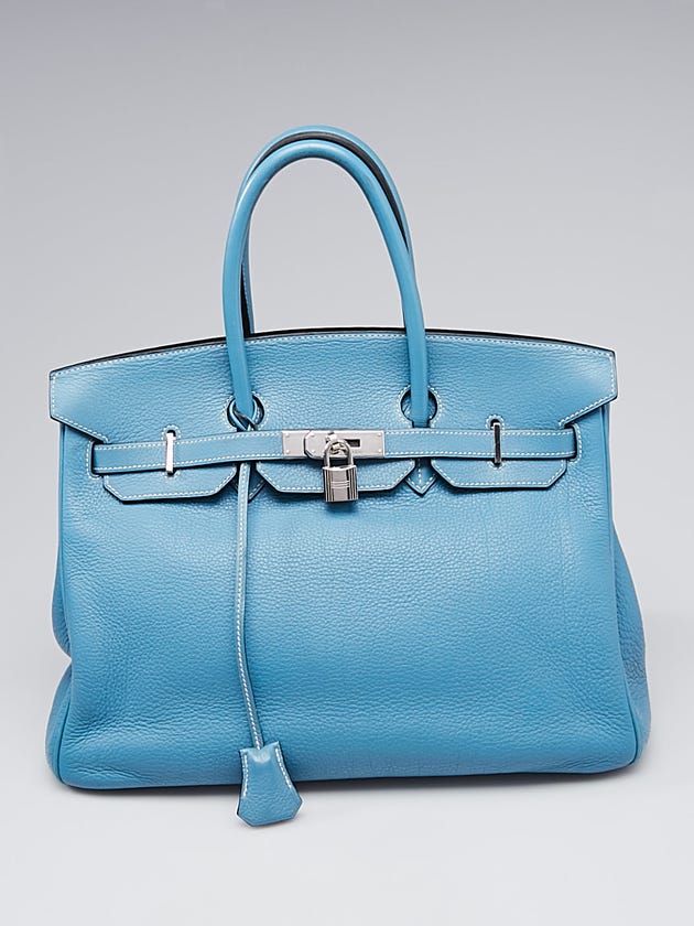 Hermes 35cm Blue Jean Togo Leather Palladium Plated Birkin Bag