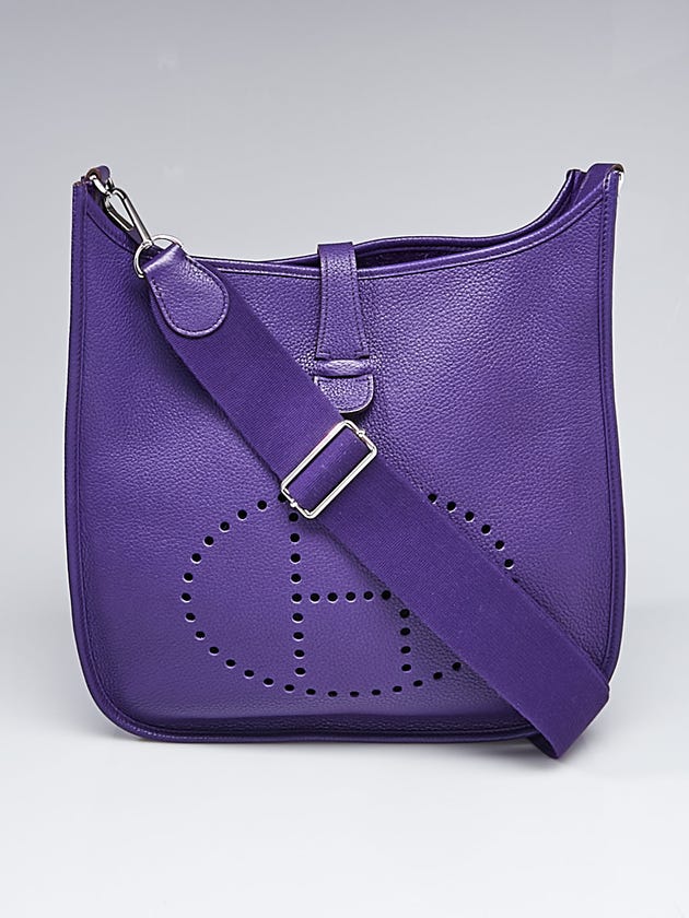 Hermes Cassis Clemence Leather Palladium Plated Evelyne III GM Bag