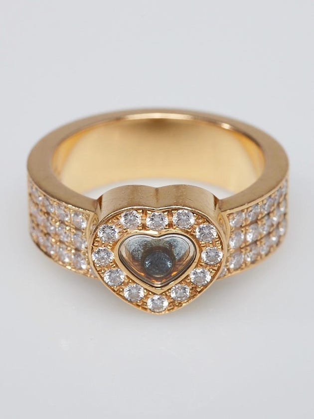 Chopard 18k Yellow Gold and Diamond Happy Diamonds Floating Diamond Heart Ring Size 6.5
