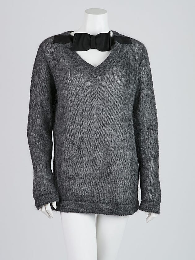 Prada Grey Mohair Sweater with Bow Detail Size 8/42