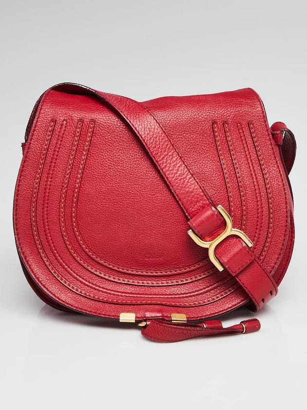 Chloe Red Pebbled Leather Medium Marcie Crossbody Bag