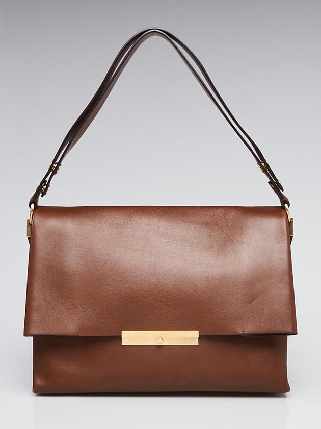Celine Brown Grained Leather Blade Flap Bag