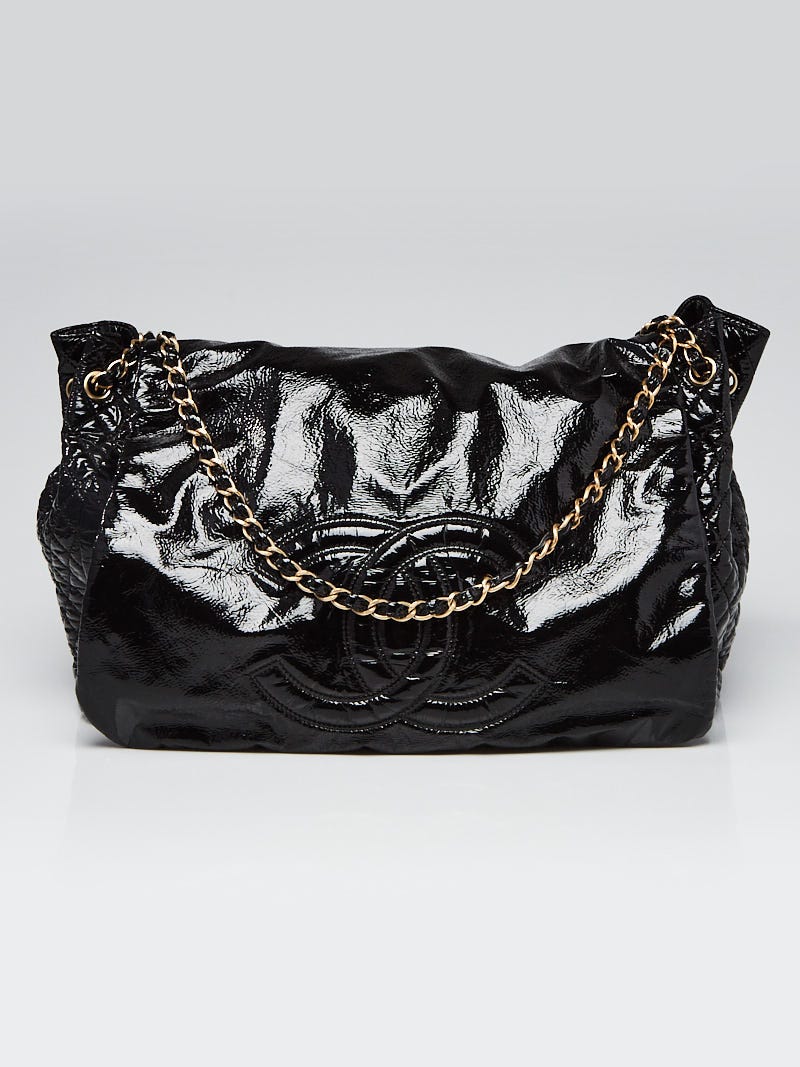 Chanel Black Patent Vinyl Rock and Chain Large Accordion Flap Bag