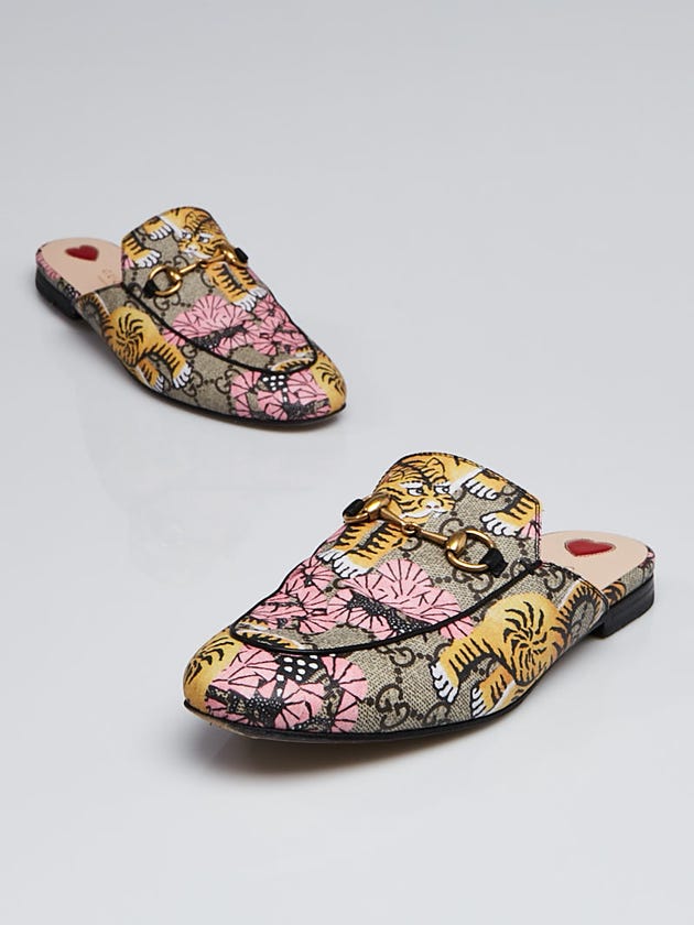Gucci Muticolor Coated Canvas Princetown Tiger Mules Flats Size 7/37.5