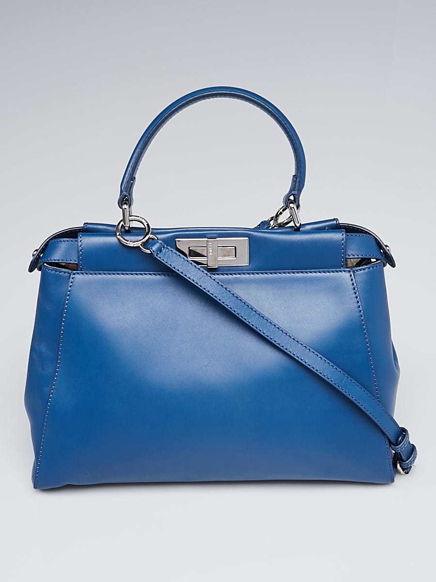 Fendi Blue Smooth Leather Regular Peekaboo Bag 8BN226