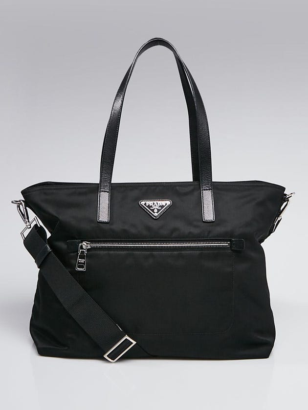 Prada Black Vela Nylon and Saffiano Leather Tote Bag¾1BG842