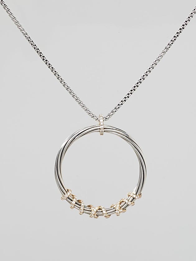 David Yurman 18K Gold and Sterling Silver Diamonds Helena Large Pendant Necklace