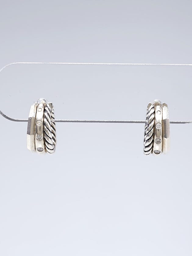 David Yurman Sterling Silver and Diamonds Stax Huggie Hoop Earrings