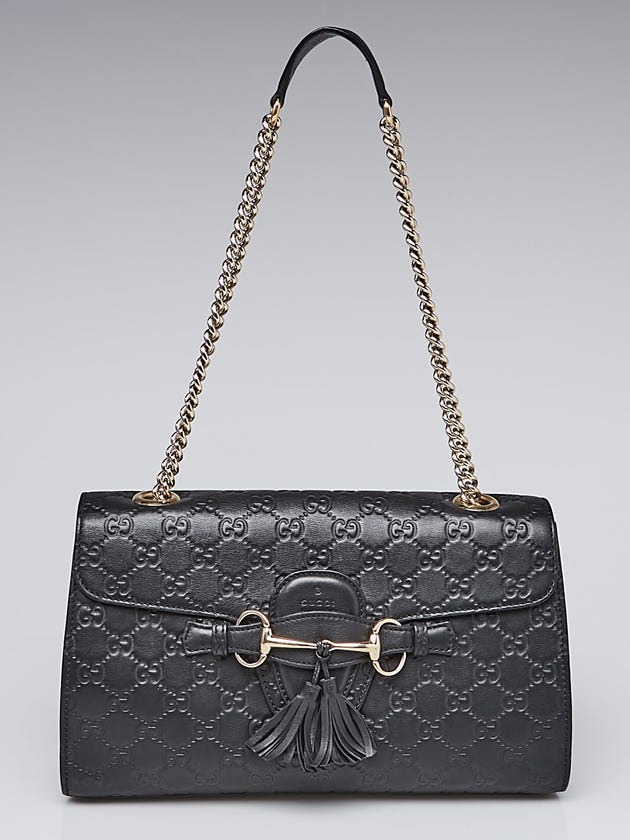 Gucci Black Guccissima Leather Emily Chain Shoulder Bag