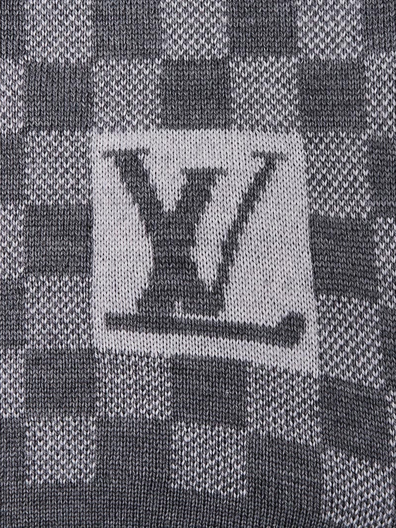 LOUIS VUITTON Wool Petit Damier Scarf NM Grey 1300115