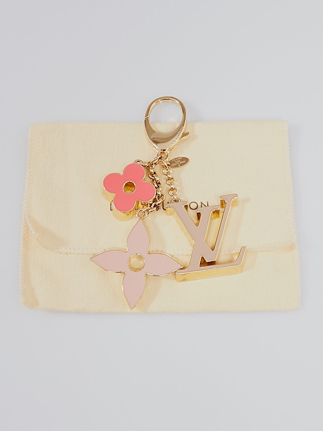 Louis Vuitton Style Enameled and Rhinestone Flower Charms Keychain