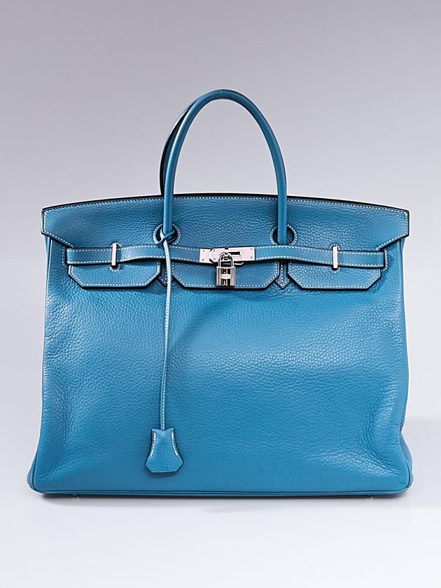 Hermes 40cm Blue Jean Clemence Leather Palladium Hardware Birkin Bag