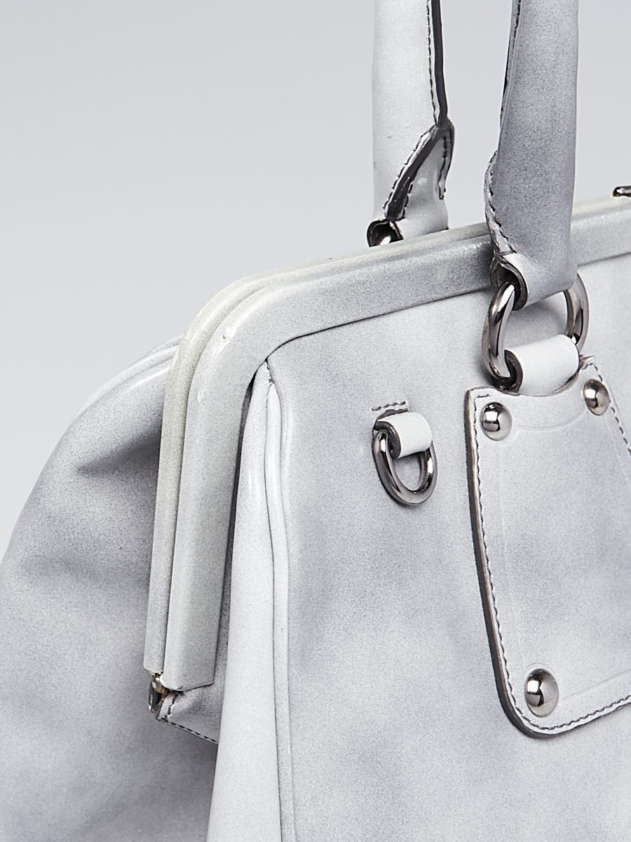 Prada Grigio Spazzolato Leather Kiss-Lock Frame Satchel Bag BR4447
