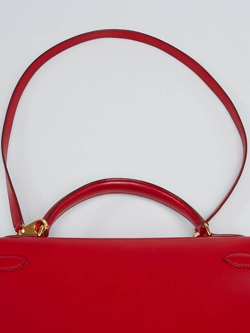 Hermes 32cm Red Box Leather Gold Plated Kelly Sellier Bag - Yoogi's Closet