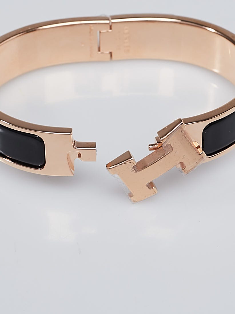 Hermes Narrow Clic H Bracelet (Rose Dragee/Yellow Gold Plated) - PM