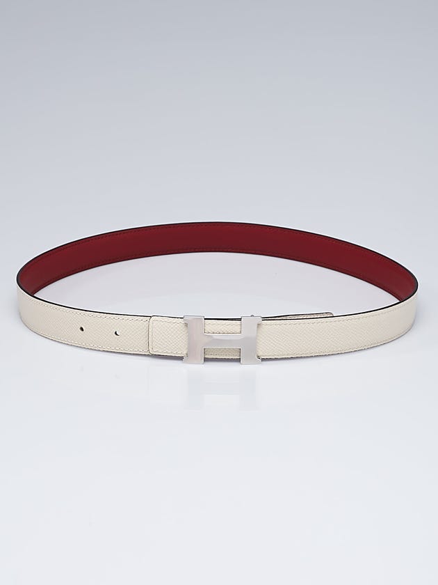 Hermes 24mm Red Box / White Epsom Leather Palladium Plated Constance H Belt Size 75