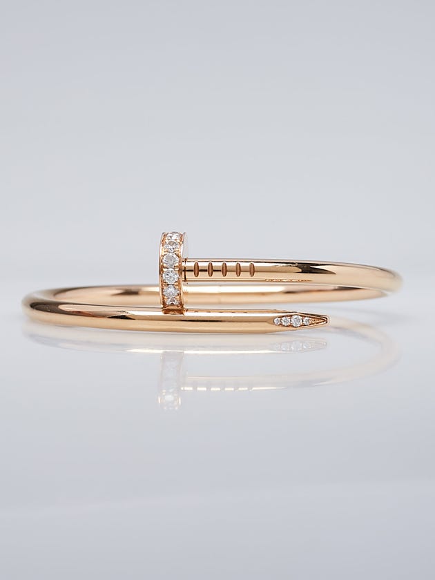Cartier 18k Pink Gold and Diamond Juste Un Clou Bracelet Size 15