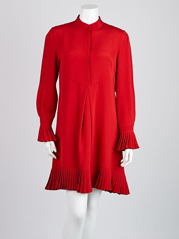 Alexander McQueen Red Silk Pleated Detail Dress Size 8/42