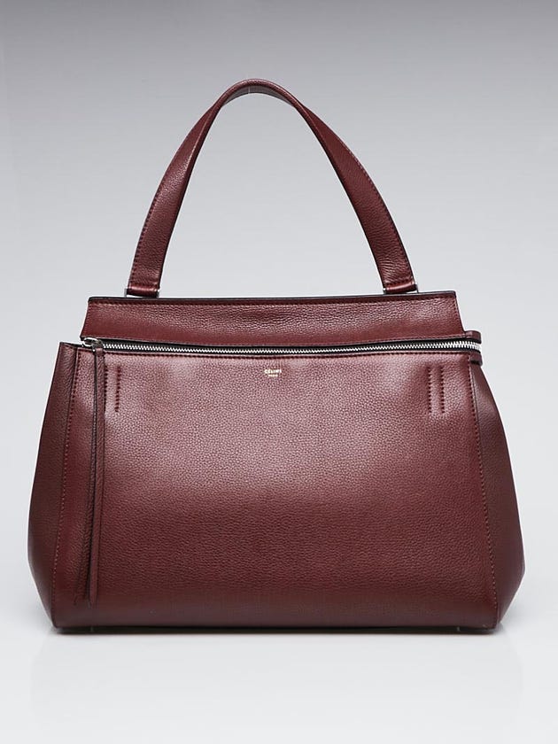 Celine Burgundy Pebbled Leather Medium Edge Shoulder Bag