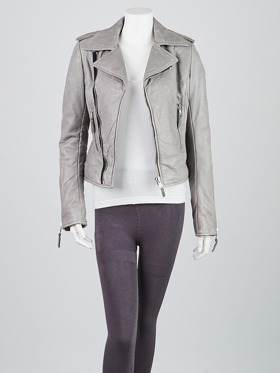 Balenciaga grey leather jacket on sale