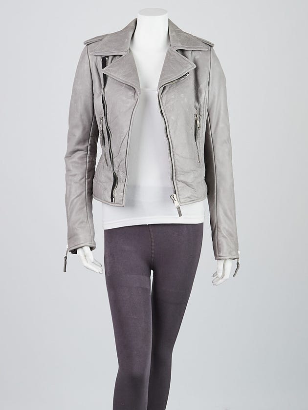 Balenciaga Grey Lambskin Leather New Moto Jacket Size 8/40
