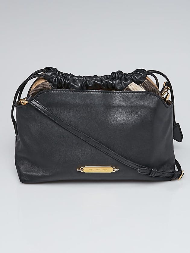 Burberry Military Black Leather and Bridle House Check Canvas Little Crush Crossbody Bag