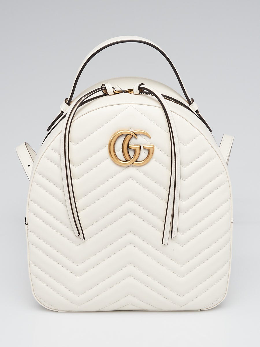 nå halv otte jøde Gucci White Chevron Leather Marmont Backpack Bag - Yoogi's Closet