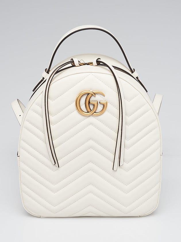 Gucci White Chevron Leather Marmont Backpack Bag