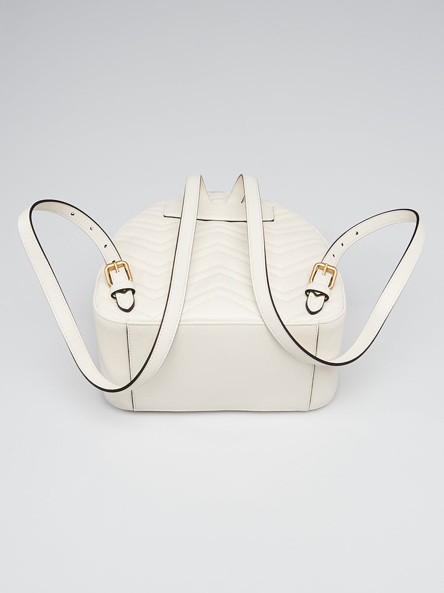 Gucci White Chevron Leather Marmont Backpack Bag | Yoogi's