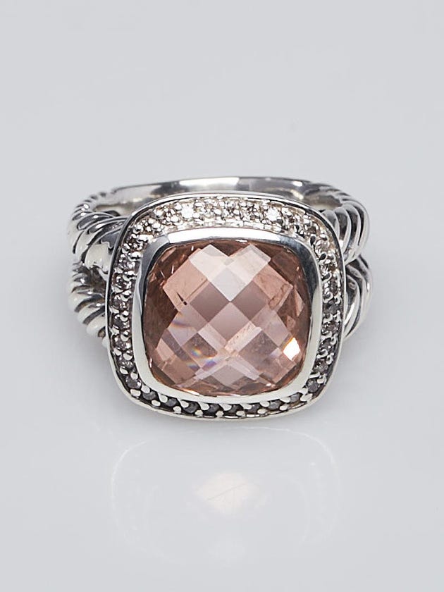 David Yurman 11mm Morganite and Diamond Albion Ring Size 6.5