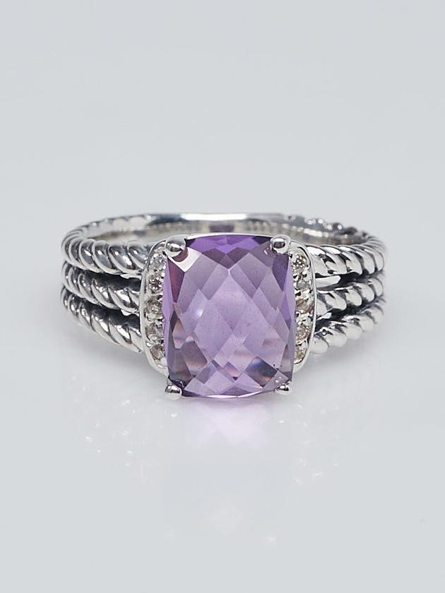 David Yurman Amethyst and Diamonds Petite Wheaton Ring Size 7.5