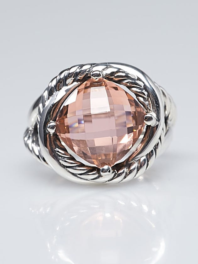 David Yurman 11mm Morganite and Sterling Silver Infinity Ring Size 6.5