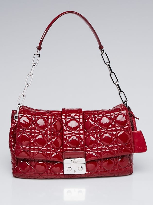 Christian Dior Cannage Red Quilted Patent Leather New Lock Flap Bag