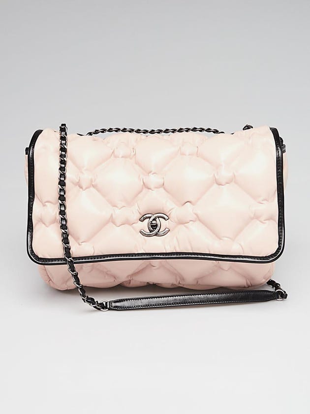 Chanel Pink/Black Bubble Quilted Leather Chesterfield Large Flap Bag