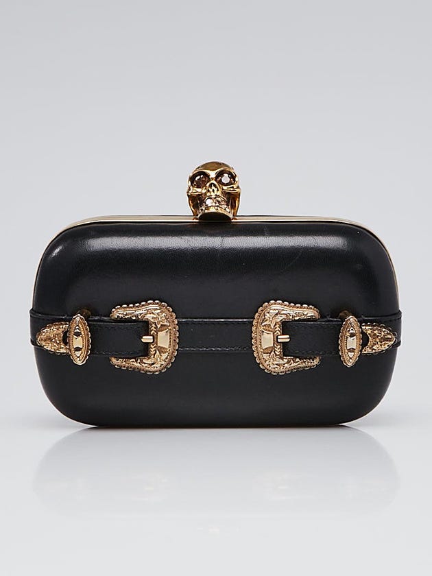 Alexander McQueen Black Leather Buckle Skull Box Clutch Bag