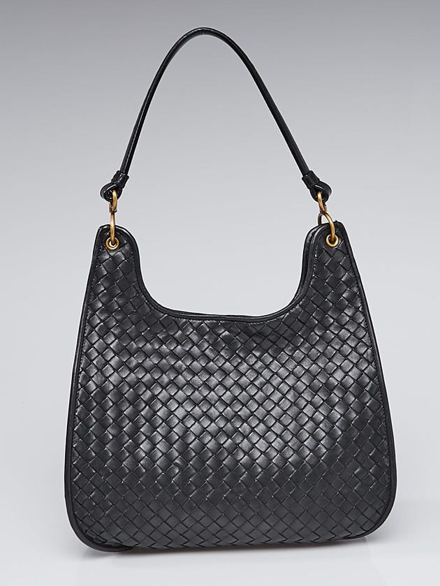 Bottega Veneta Black Woven Leather Intrecciato Nappa Hobo Bag