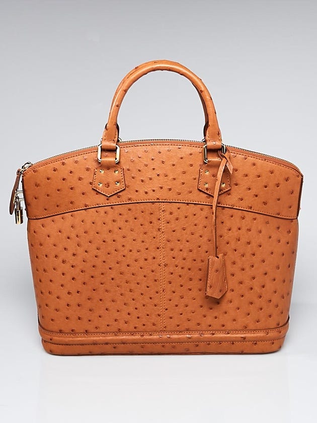 Louis Vuitton Limited Edition Tan Ostrich Lockit MM Bag